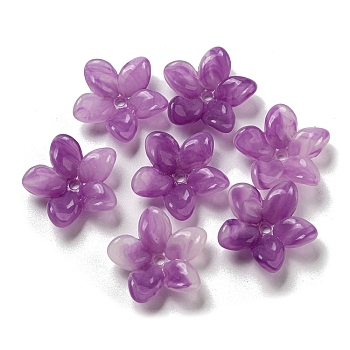 Two-tone Opaque Acrylic Bead Caps, 5-Petal Flower, Purple, 23x7.5mm, Hole: 2mm