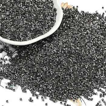 Electroplate Glass Seed Beads, Iris, Cylinder, Gray, 1.6x1.3mm, Hole: 0.8mm, about 60000pcs/pound