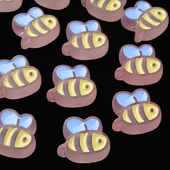 Transparent Acrylic Beads, with Enamel, Frosted, Bee, Plum, 23.5x26x9mm, Hole: 3mm