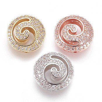 Brass Micro Pave Cubic Zirconia Beads, Flat Round, Clear, Mixed Color, 15x6mm, Hole: 1mm