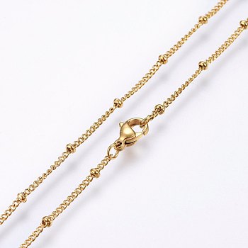 304 Stainless Steel Chain Necklaces, with Lobster Claw Clasps, Golden, 17.7 inch(45cm), 1.4x0.4mm, beads: 2.3x1.2mm