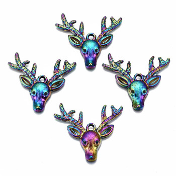 Rainbow Color Alloy Pendants, Cadmium Free & Lead Free, Deer, 31x36.5x3.5mm, Hole: 2.5mm