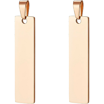 10Pcs 304 Stainless Steel Pendants, Stamping Blank Tag, Rectangle, Rose Gold, 41x10x1mm, Hole: 4x7mm