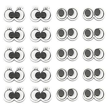 80Pcs 2 Styles Plastic Craft Eyes Cabochons, for Stuffed Toys Accessories, White, 12~14x20x5.5mm, 40pcs/style