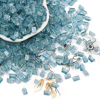 Transparent Spray Painted Glass Seed Beads, Triangle, Cadet Blue, 6x5x4.3mm, Hole: 1.2mm, about 2368pcs/pound