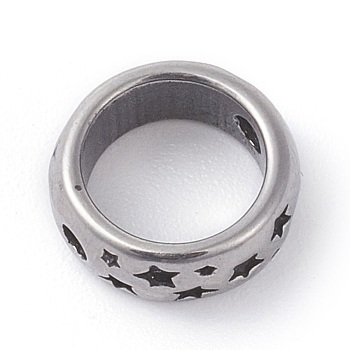 316 Surgical Stainless Steel Bead Frames, Ring with Star, Antique Silver, 9x4mm, Hole: 1.5mm