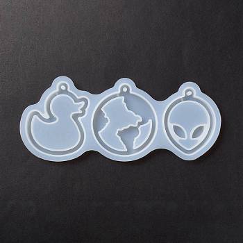 DIY Duck & Earth & Face Pendant Silhouette Silicone Molds, Quicksand Molds, Resin Casting Molds, for UV Resin & Epoxy Resin Craft Making, 85x203x9mm, Hole: 3.5mm, Inner Diameter: 61~74x57~65.5mm