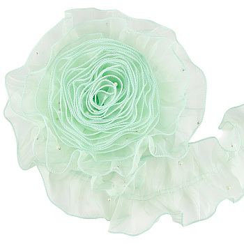 Polyester Lace Ribbon, with Imitation Pearl, for Garment Accessory, Aquamarine, 4-1/2 inch(115mm), about 5.00 Yards(4.57m)/Roll