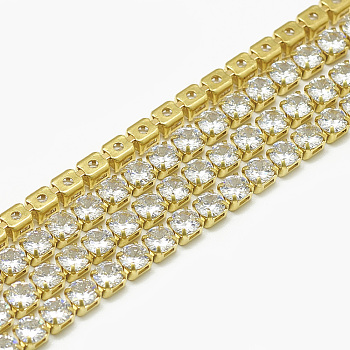 Brass Cubic Zirconia Chains, Cubic Zirconia Cup Chain, Lead Free & Nickel Free, Raw(Unplated), 2.5mm, about 14.3 Feet(4.36m)/bundle, 1440pcs/bundle