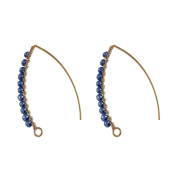 304 Stainless Steel Dangle Earrings, Ear Wire, with Opaque Glass Seed Beads, Golden, Cornflower Blue, 38.5x33x3mm, Pin: 0.8mm