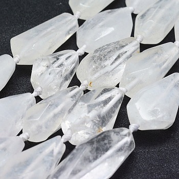 Natural Quartz Crystal Beads Strands, Faceted, teardrop, 26~41x12~20mm, Hole: 2mm, about 10~11pcs/strand, 15.7 inch(40cm)