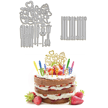 Birthday Cake Topper Theme Carbon Steel Cutting Dies Stencils, for DIY Scrapbooking, Photo Album, Decorative Embossing Paper Card, Stainless Steel Color, Tool, 61~119x68~83x0.8mm, 2pcs/set