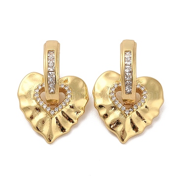 Clear Heart Brass Earrings