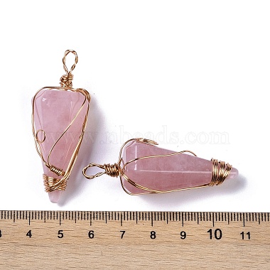 Gros pendentifs enveloppés de fil de cuivre de quartz rose naturel(G-B073-02RG-06)-3