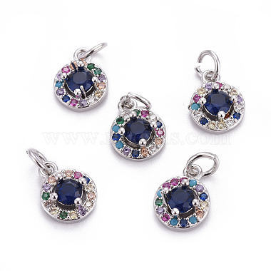 Platinum Colorful Flat Round Brass+Cubic Zirconia Charms