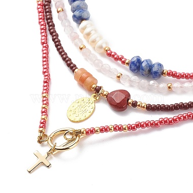 4Pcs 4 Style Cross and Virgin Mary Brass & Alloy Charms Necklaces Set(NJEW-JN04018)-6