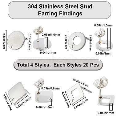 80pièces 4 styles de boucles d'oreilles en forme de losange(STAS-SC0006-59)-2