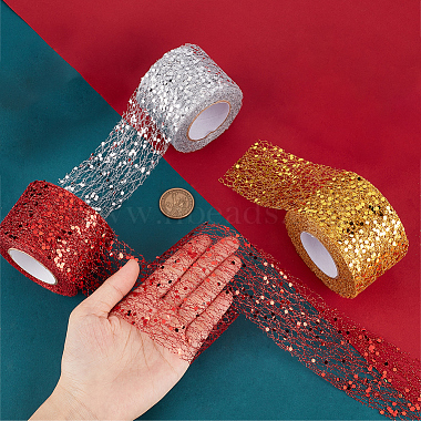 gorgecraft 3 rouleaux 3 couleurs paillettes paillettes rubans en maille déco(ORIB-GF0001-05)-3