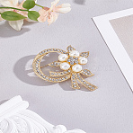 1Pc Wreath Zinc Alloy Rhinestone Brooches, with Imitation Pearl Round Beads, Golden, 57.5x48mm(JEWB-LP0004-26)