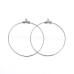 Tarnish Resistant 304 Stainless Steel Pendants, Hoop Earring Findings, Ring, Stainless Steel Color, 49x45x1.8mm, 21 Gauge, Hole: 1mm, Inner Size: 42.5x44mm, Pin: 0.7mm(STAS-F191-09P-E)