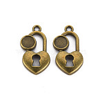 Tibetan Style Alloy Pendant Cabochon Settings, Cadmium Free & Lead Free, Lock, Antique Bronze, Tray: 5.5mm, 23x12x3mm, Hole: 1.8mm(PALLOY-N160-62AB)