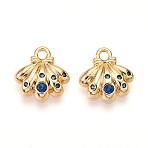 Brass Micro Pave Cubic Zirconia Charms, Shell Shape, Real 18K Gold Plated, 10x10x2.5mm, Hole: 1.5mm(X1-KK-N261-98G)