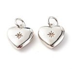 Brass Micro Pave Clear Cubic Zirconia Pendants, Cadmium Free & Lead Free, Heart, Platinum, 15x10.5x3.5mm, Hole: 3.5mm(ZIRC-P094-28P-RS)