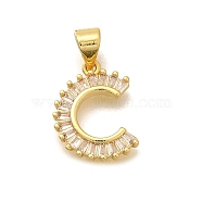 Rack Plating Brass Micro Pave Cubic Zirconia Pendants, Long-Lasting Plated, Lead Free & Cadmium Free,Real 18K Gold Plated, Letter Charms, Letter C, 15.5x11.5x2mm Hole: 5x3mm(KK-L226-100G-C)