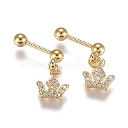 304 Stainless Steel Barbell Cartilage Earrings, with Clear Cubic Zirconia Crown Charm, Golden, 13.5mm, Pin: 0.8mm, 12pcs/set(EJEW-H113-06G)