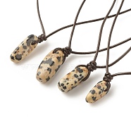Natural Dalmatian Nugget Pendant Necklace with Cowhide Leather Cord, Gemstone Jewelry for Women, 13.58~27.17 inch(34.5~69cm)(NJEW-JN03882-02)