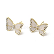 Butterfly Alloy & Enamel Stud Earrings with Clear Cubic Zirconia for Women, Golden, 13x17mm(EJEW-K282-03G)