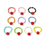 Glass Seed Beads Stretch Rings, Resin Rose Rings for Women, Mixed Color, 3mm, Inner Diameter: 20mm(RJEW-MZ00024)