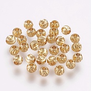 Brass Beads, Long-Lasting Plated, Round, Real 18K Gold Plated, 5x4mm, Hole: 2mm(X-KK-G312-01G-5mm-G)