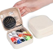 Sewing & Knitting Tools Kits, Scissors, Thimble, Needle-Threading Device, Measuring Tape with Leather Case, Seam Ripper, Wire, PU Box, Old Lace, 95x95x45mm(PW-WG36888-04)