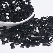 MIYUKI TILA Beads, Japanese Seed Beads, 2-Hole, (TL401) Black, 5x5x1.9mm, Hole: 0.8mm, about 118pcs/10g(X-SEED-J020-TL401)
