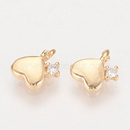 Brass Charms, with Cubic Zirconia, Nickel Free, Real 18K Gold Plated, Heart, Golden, 7x6x2mm, Hole: 1mm(ZIRC-Q002-153G)