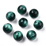 Resin Beads, Imitation Gemstone, Round, Dark Green, 12mm, Hole: 2mm(X-RESI-S377-15A-03)