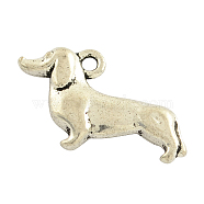 Tibetan Style Alloy Puppy Charms, Sausage Dog/Dachshund, Cadmium Free & Nickel Free & Lead Free, Antique Silver, 13x18x4mm, Hole: 2mm(X-TIBEP-36546-AS-NR)