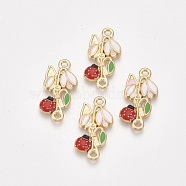 Alloy Connector Rhinestone Settings, with Enamel, Flower with Ladybird, Golden, Colorful, Fit for 1mm Rhinestone, 24x11x2mm, Hole: 1.6mm(X-PALLOY-S118-49)