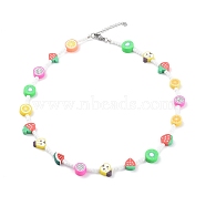 Polymer Clay Fruit Beaded Necklaces, with Glass Seed Beads and 304 Stainless Steel Lobster Claw Clasps, Colorful, 17.32 inch(44cm)(NJEW-JN03459-03)