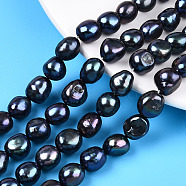 Natural Cultured Freshwater Pearl Beads Strands, Baroque Pearls Keshi Pearl Beads, Two Sides Polished, Dyed, Prussian Blue, 9~12.5x8.5~12.5x8.5~10.5mm, Hole: 0.7mm, about 35~37pcs/strand, 14.96~15.94 inch(38~40.5cm)(PEAR-N014-10C)