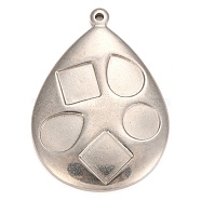 304 Stainless Steel Pendant Cabochon Settings for Enamel, Teardrop, Stainless Steel Color, 37x27x4mm, Hole: 1.6mm(STAS-Z016-12P)