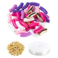 DIY Jewelry Making Kits, Including Curved Tube CCB Plastic & Opaque Acrylic Beads, Brass Spacer Beads, Elastic Crystal Thread, Mixed Color, Tube Beads: 42pcs/set(DIY-LS0003-83C)