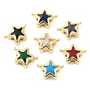 Rack Plating Brass Connector Charms, Star Links with Glass, Long-Lasting Plated, Real 18K Gold Plated, Lead Free & Cadmium Free, Mixed Color, 12.5x18x7.5mm, Hole: 1.8mm(KK-K343-10G)