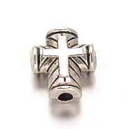 Cross Tibetan Style Alloy Beads, Cadmium Free & Lead Free, Antique Silver, 10x8x3.5mm, Hole: 2mm(TIBEB-O010-39AS-RS)