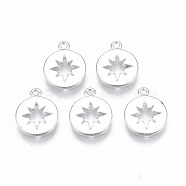 Brass Charms, Flat Round with Star, Nickel Free, 925 Sterling Silver Plated, 12x9.5x1mm, Hole: 1mm(KK-T020-89S)