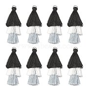 Polyester Tassel Big Pendant Decorations, with Platinum Iron Findings, Black, 55~63x18~25mm, Hole: 6mm, 6pcs/bag(FIND-FS0001-03)