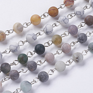 Natural/Synthetic Gemstone Beaded Chains, Unwelded, with Iron Eye Pin, Round, Platinum, 39.3 inch(1m), Beads: 12x12x8mm(AJEW-JB00400)