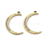 Ion Plating(IP) 304 Stainless Steel Pendants, with Crystal Rhinestone, Moon Charm, Real 18K Gold Plated, 23x16x2mm, Hole: 1.6mm(STAS-Q254-01G)