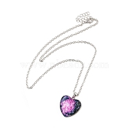 Glass Heart with Cloud Pendant Necklace, Platinum Alloy Jewelry for Women, Plum, 20.24 inch(51.4cm)(NJEW-H165-01F)
